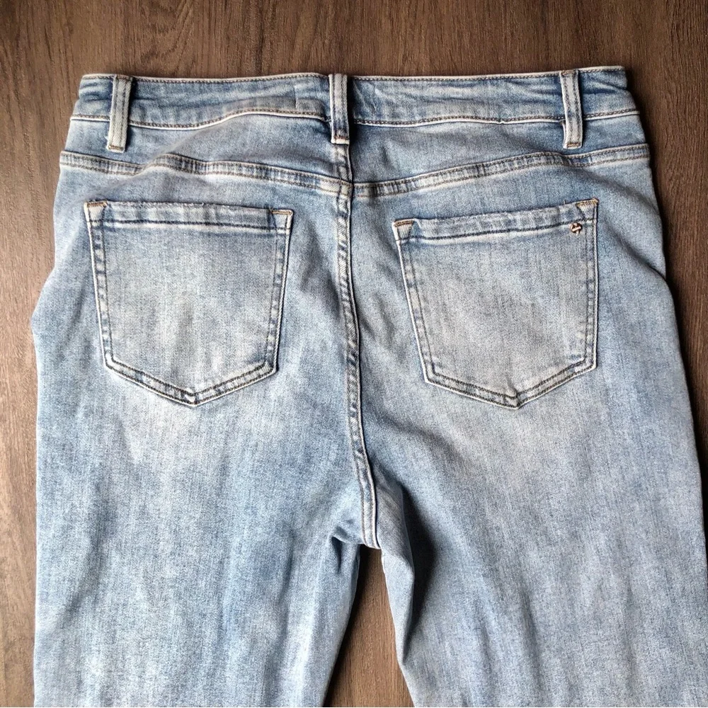 Mica Denim Jeans Women’s 32 Blue High Rise Crop Flare Distressed Hem - Picture 5 of 11